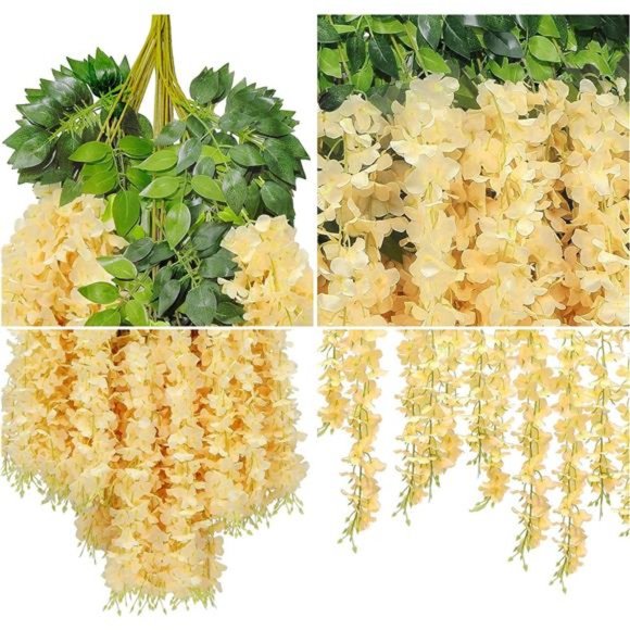 12 Pack(Total 43.2 Feet) Artificial Fake Wisteria Vine Rattan Hanging Garland - Picture 5 of 6